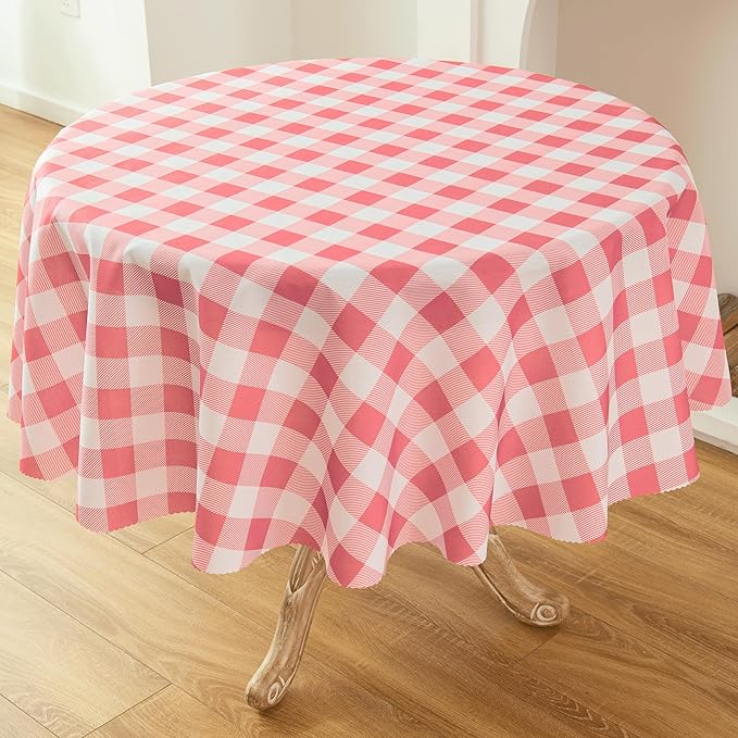 Waterproof Plaid Tablecloth Fabric - Round 90 Inch Classic Gingham Checker Table Cloth for Indoor/Outdoor Use - Buffalo Table Cover for Picnics, BBQs, and Parties