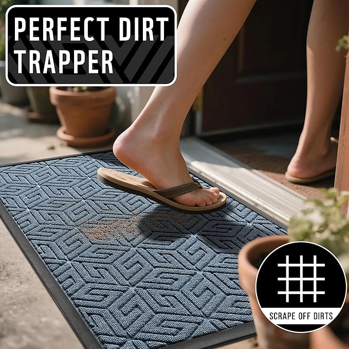 Yimobra Doormat Outdoor Entrance 29.5x17, All-Weather Waterproof Outdoor Mats for Front Door, Non Slip Welcome Door Mat for Patio Proch Outside Entryway Indoor, Mix Blue