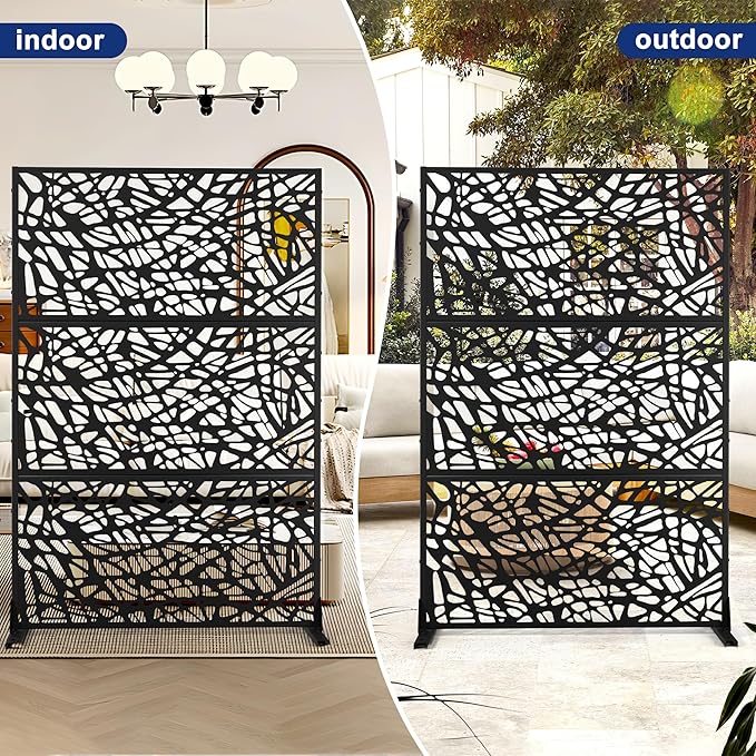 Outdoor Privacy Screen,72" H×47" W Metal Privacy Screen, Freestanding Privacy Fence Panels for Patio