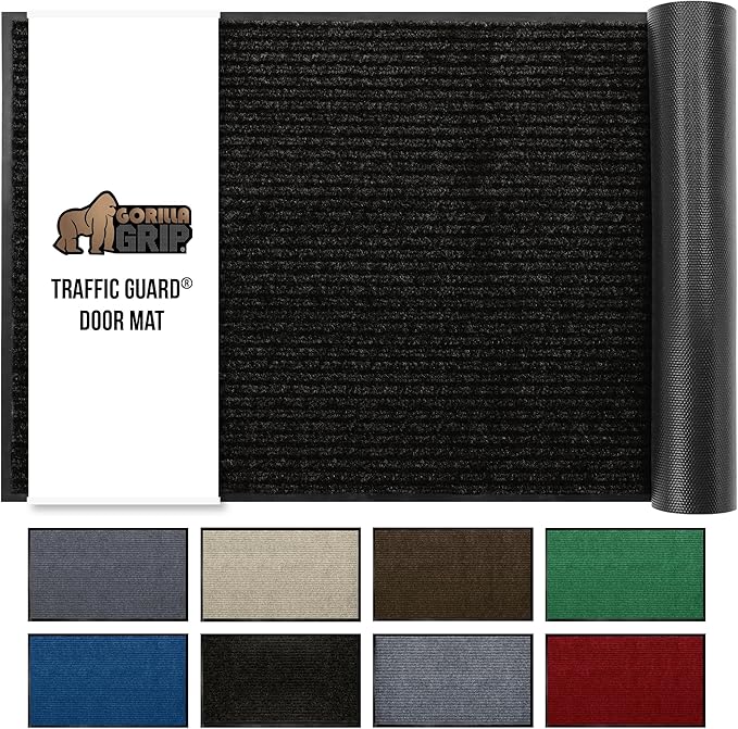 GORILLA GRIP Waterproof Traffic Guard Door Mat, 60x36, Heavy Duty Entryway Mats, Strong Rubber Back Commercial Utility Rugs for Office Hallway, Garage Floor and Home, Low Profile Carpet Runner, Black