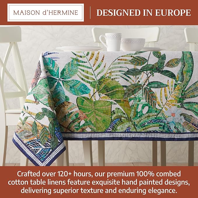 Maison d' Hermine Premium Table Cloth Square Table 100% Combed Cotton 70 x 70 Inches Tablecloth Reusable Decorative for Dining Room, Farmhouse, Home, Party, Festive & Wedding - Mosaic