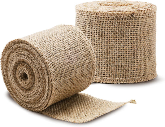 LaRibbons 2 Pcs 3 Inch Burlap Wide Fabric Craft Ribbon,10 Yard Per Roll, Natural Brown Ribbon for Bow Crafting,Wreath-Making, Tree Decoration