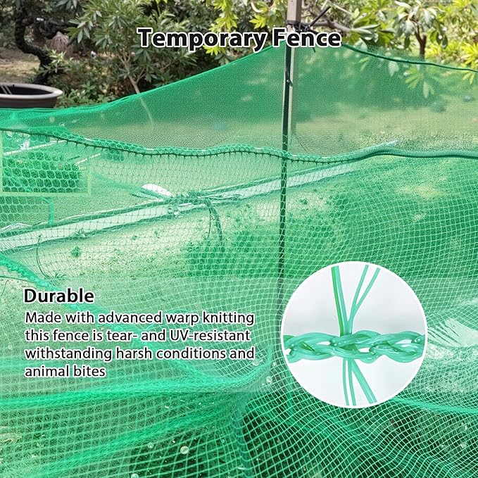 Garden Temporary Safety Fence, 4'x200' Roll with 50 Zip Ties, Resuable Plastic Mesh Fence for Garden Fencing, Construction, Snow Fencing, Animal Barrier, Poultry, Deer, Patio, Green