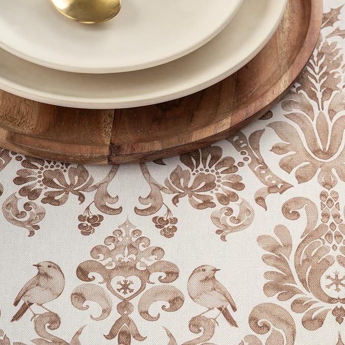 Maison d' Hermine Table Cloth Round Table 100% Cotton 69 Inches Fall Tablecloth Reusable Everyday Use for Thanksgiving Christmas Decorations Dining Farmhouse Party (Allure)