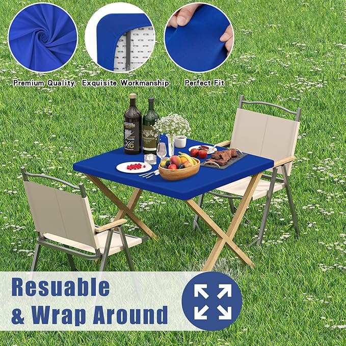 Spandex Square Table Cloth 6 Pack, Elastic Fitted Tablecloths for Picnic, Stretch Washable Patio Table Cover for Outdoor, Camping, Banquet and Parties (Blue, 34"x34")