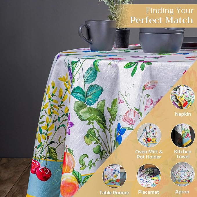 Maison d' Hermine Table Cloth Round Table 100% Cotton 69 Inches Tablecloth Reusable Decorative Everyday Use for Dining Room, Farmhouse, Home, Party, Festive & Wedding Spring Summer - Giverny