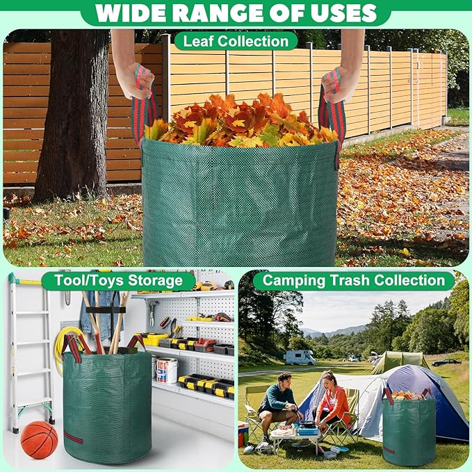 72 & 32 Gallon Reusable Yard Waste & Lawn and Leaf Bags with Handles - Tear Resistant PP Garden Trash Bags for Seasonal Cleanup, Patio, Lawn & Leaf Collection, Grass Clippings, Collapsible with Gloves