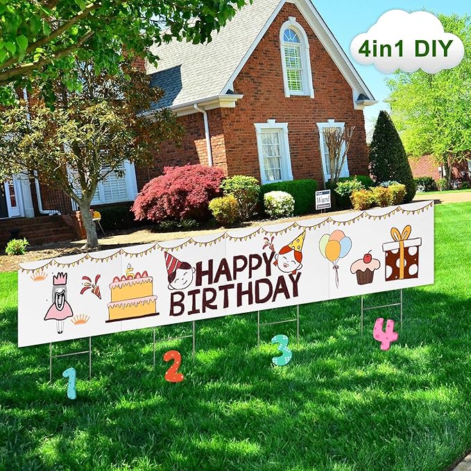 Blank Yard Lawn Signs, 4 Pack 18 x 12 Inches White Plastic For Happy Birthday,Garage Sale, Rent, Guidepost Decorations, Blank Lawn Signs With Stakes