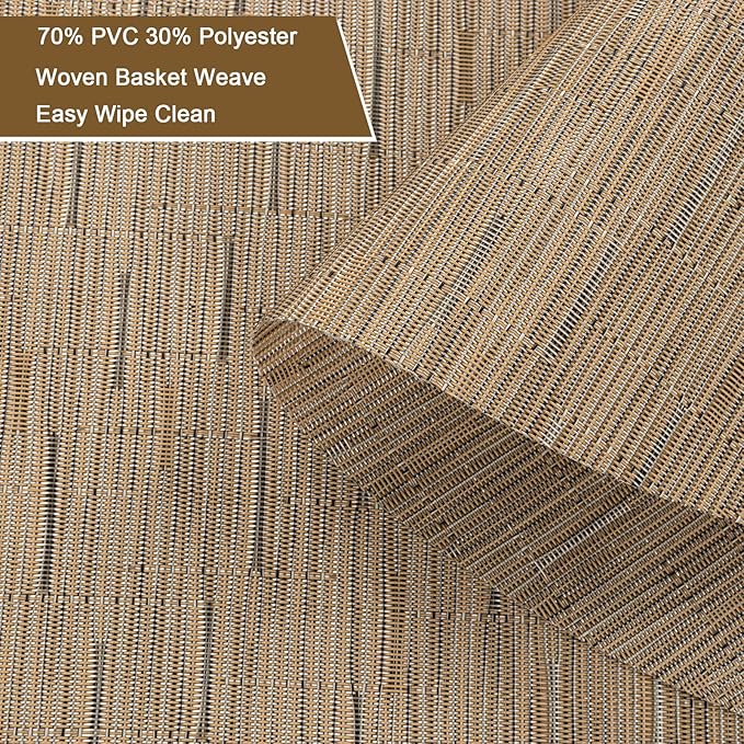 SHACOS Round Table Placemats Wedge Placemats Set of 8 Woven Vinyl Curved Table Mats Washable Indoor Outdoor (8, Tan)
