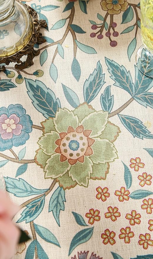 Designer Vintage Linen Small Rectangle Tablecloth,William Morris Floral Colorful Pattern Table Cloth,Decor Table Cover for Kitchen,Dining,Thanksgiving,Christmas,55"*71"-Flowershadow a