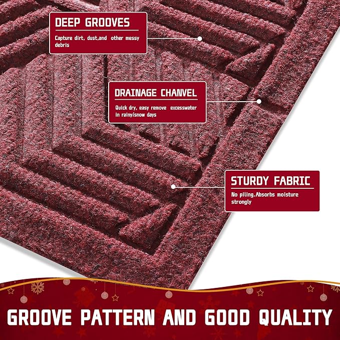 Yimobra Large Door Mat 47x32, All-Season Waterproof Outdoor Mats for Front Door Entrance with Drainage Holes, Heavy Duty Non-Slip Doormat for Garage Patio Entryway Indoor, Red
