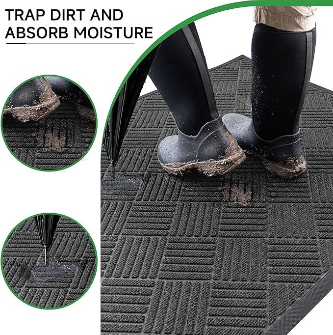 Front Door Mat, Heavy Duty Indoor Outdoor Doormat, 60” x 48” Low Profile Outdoor Mats for Home Entrance, Stain and Fade Resistant Welcome Mat, Ideal for High Traffic Area, Diamond Grey