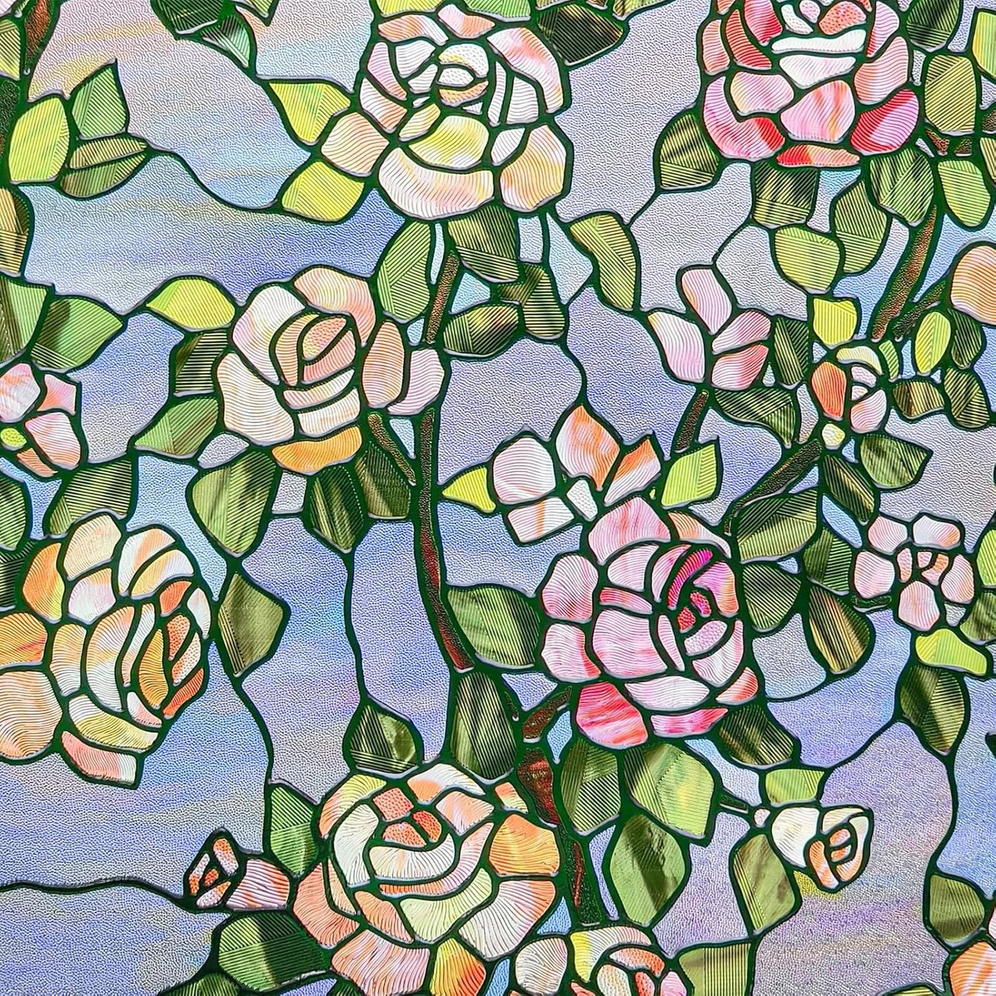 3D Stained Glass Window Film, Decorative Window Privacy Film for Bathroom, Front Door, Home, Sun Blocking Heat Control, Static Cling, Beast Rose 35.4inch x 78.7inch