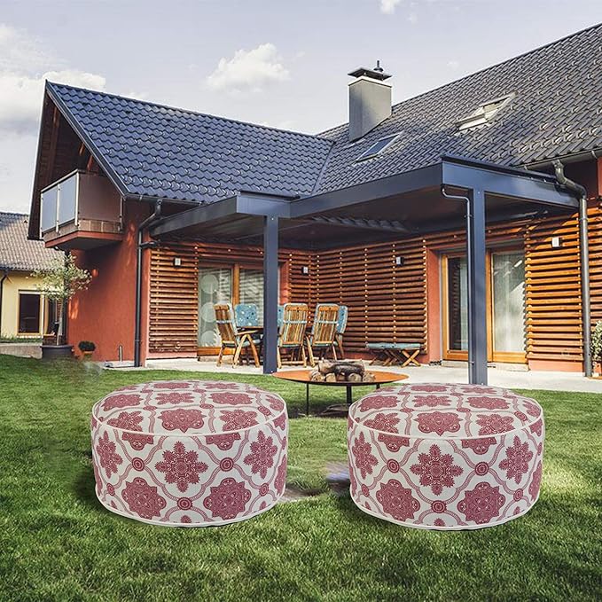 Kozyard Inflatable Ottoman Stool - Portable Round Pouf for Indoor/Outdoor Use - Perfect Small Foot Rest or Seating for Kids and Adults - Ideal for Camping or Home (Vintage Red)