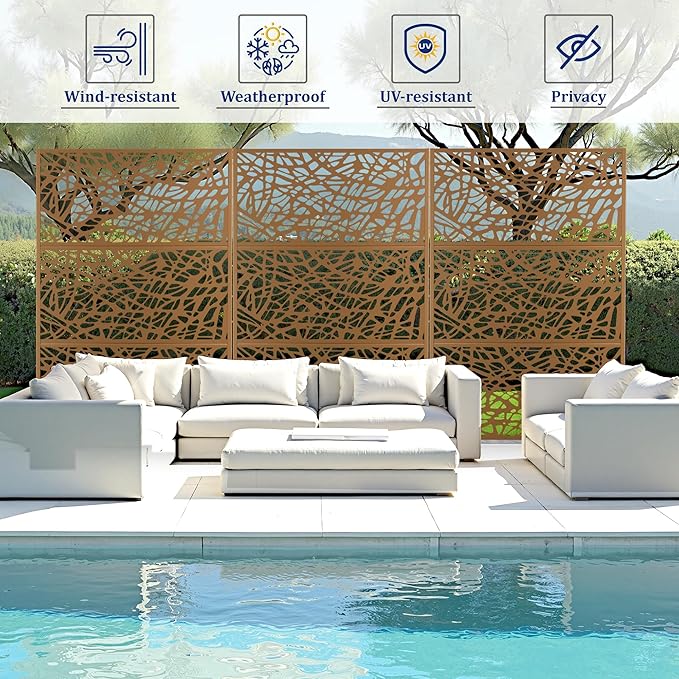 Outdoor Privacy Screen,72" H×47" W Metal Privacy Screen, Freestanding Privacy Fence Panels for Patio