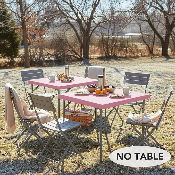 LUSHVIDA 2 Packs Vinyl Card Tablecloth with Flannel Backing 34x34 inch - Waterproof Plastic Picnic Table Cover for Square Folding Table Cloth with Elastic Corners, Pink