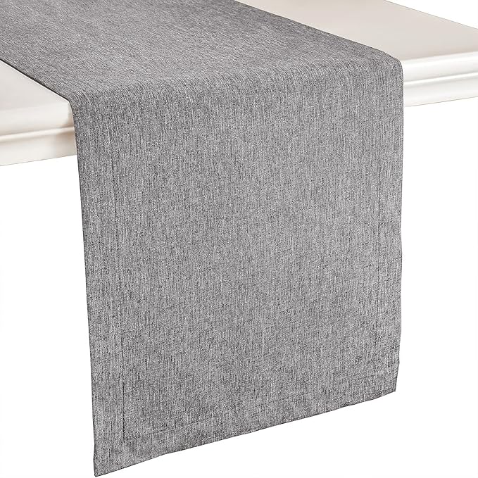 Mebakuk Linen Farmhouse Table Runner Large Burlap Style Soft and Waterproof Decorative Fabric Runner for Outdoor Wedding and Dinner (14 x 60 Inch, Dark Grey)