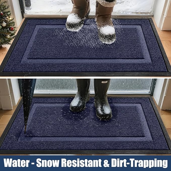 Extra Large Front Door Mat Outside Entrance Indoor Doormat, 60" x 34" Outdoor Mats for Patio Waterproof, Outdoor Door Mats for Outside Entry, Indoor Rugs for Entryway, Sturdy Natural Rubber, Blue