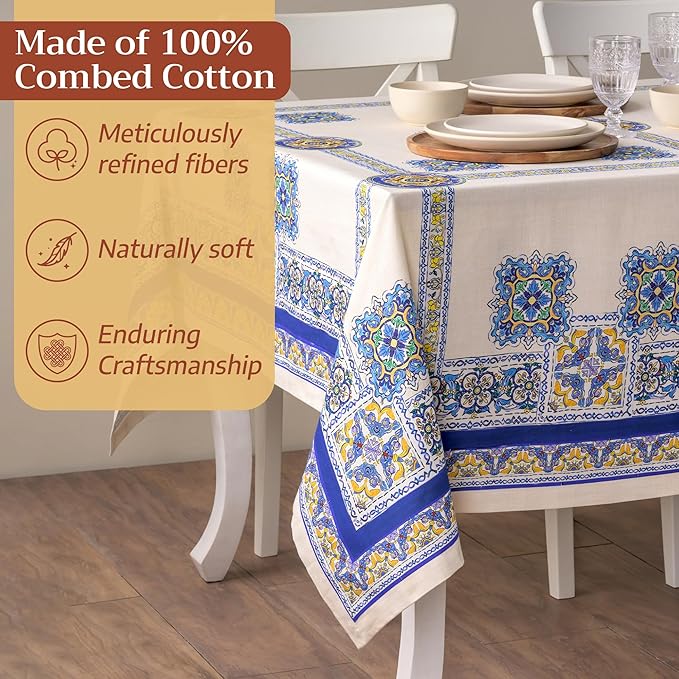 Maison d' Hermine Premium Table Cloth Square Table 100% Combed Cotton 70 x 70 Inches Tablecloth Reusable Decorative for Dining Room, Farmhouse, Home, Party, Festive & Wedding - Sciacca
