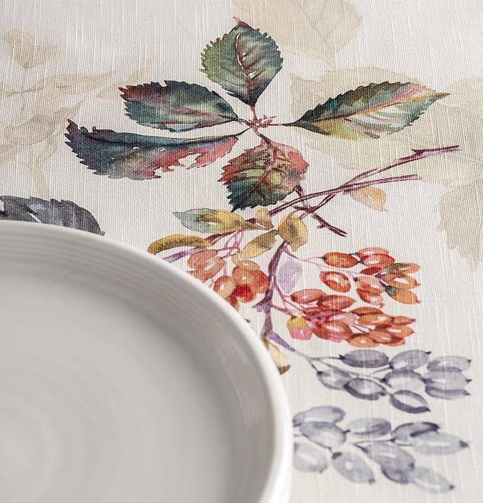 Maison d' Hermine Table Cloth Round Table 100% Cotton 63 Inches Fall Tablecloth Reusable Everyday Use for Thanksgiving Christmas Decorations Dining Farmhouse Party (Equinoxe - Beige)