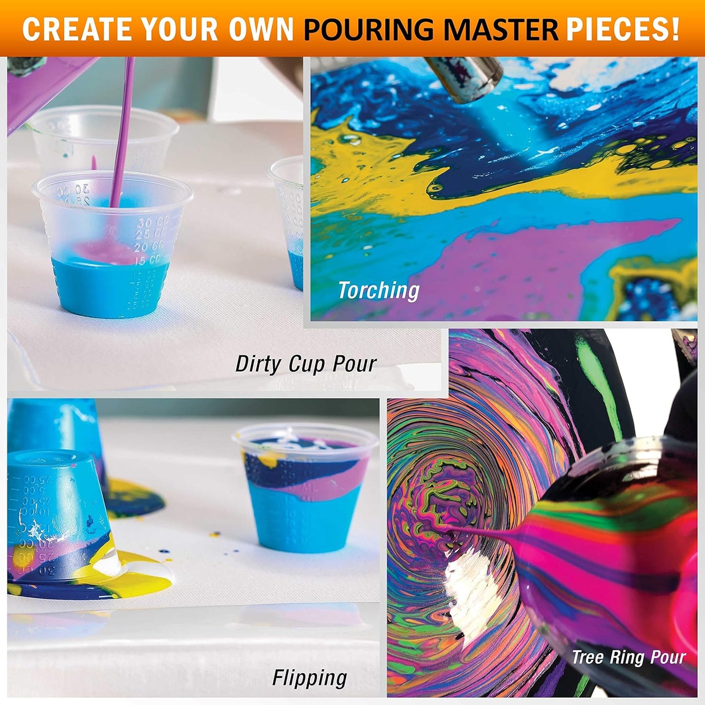 POURING MASTERS Jet Black Acrylic Ready to Pour Pouring Paint - Premium 8-Ounce Pre-Mixed Water-Based - for Canvas, Wood, Paper, Crafts, Tile, Rocks and More