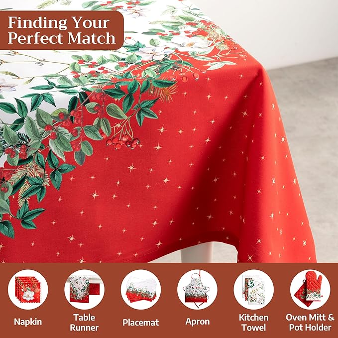 Maison d' Hermine Table Cloth Square Table 100% Cotton 54 x 54 Inches Fall Tablecloth Reusable Everyday Use for Thanksgiving Christmas Decorations Dining Farmhouse Party (Noel)