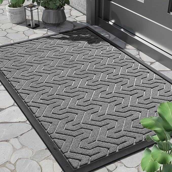 Yimobra Front Door Mat Outside Entrance 29.5x17, Waterproof Heavy Duty Outdoor Mats for Front Door, Non Slip Rubber Entry Mat for Garage Patio Indoor, Grey
