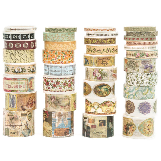 36 Rolls Vintage Washi Tape Pack Retro Arts Adhesive Tapes Wide Chronicle Decorative Masking Tape Sets for Craft, Kids, Scrapbook, DIY, Gift Wrapping (Madame de Pompadour)