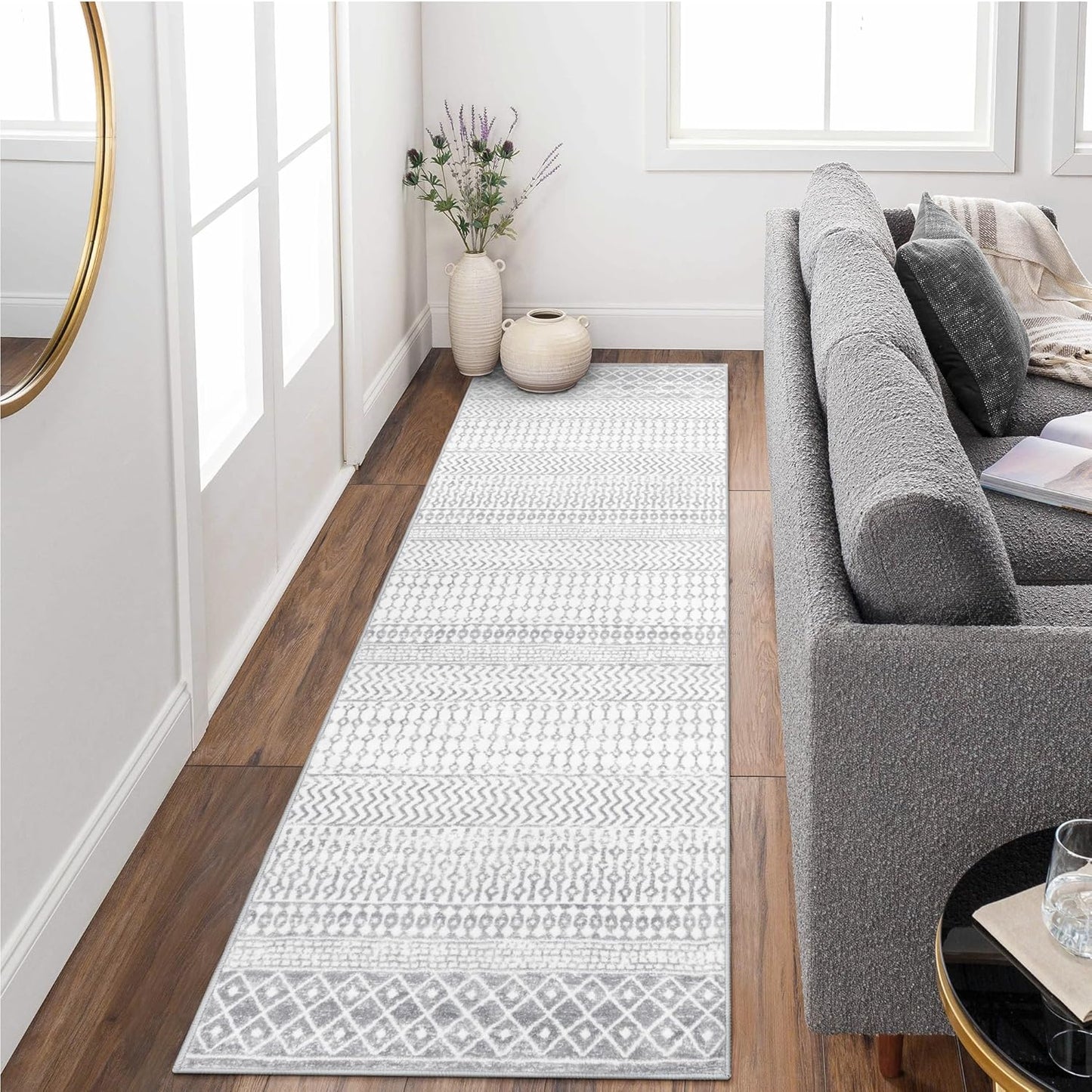 Moroccan Washable Rug Runner, 2x8 Ultra Soft Non-Slip Vintage Kitchen Rugs Runner for Hallway, Washable Laundry Room Rug Distressed Floor Carpet for Entryway Kitchen Bathroom Bedroom