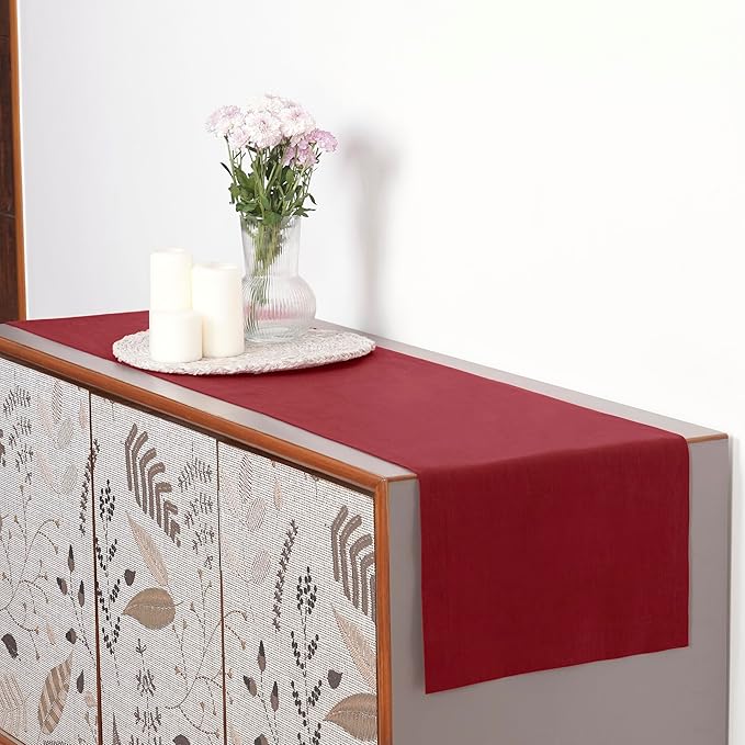 D'Moksha Homes Linen Red Table Runner 72 Inches Long - 100% Pure Linen 14 x 72 Inch Table Runner for Dining, Valentines, Holiday - Machine Washable