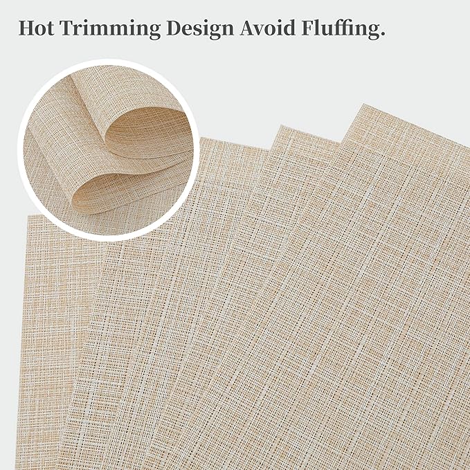 Leetaltree Beige Placemats Set of 24 - Heat Resistant Non-Slip Place mats for Dining Table, Washable Durable PVC Vinyl Woven Table Mats(Beige, 24)