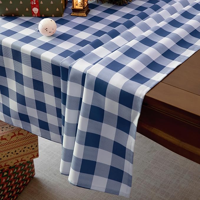 Waterproof Plaid Tablecloth Fabric - Oblong 52x70 Inch Classic Buffalo Tartan Table Cloth for Indoor/Outdoor Use - Washable Tabletop Cover for Dinner, BBQs, and Parties