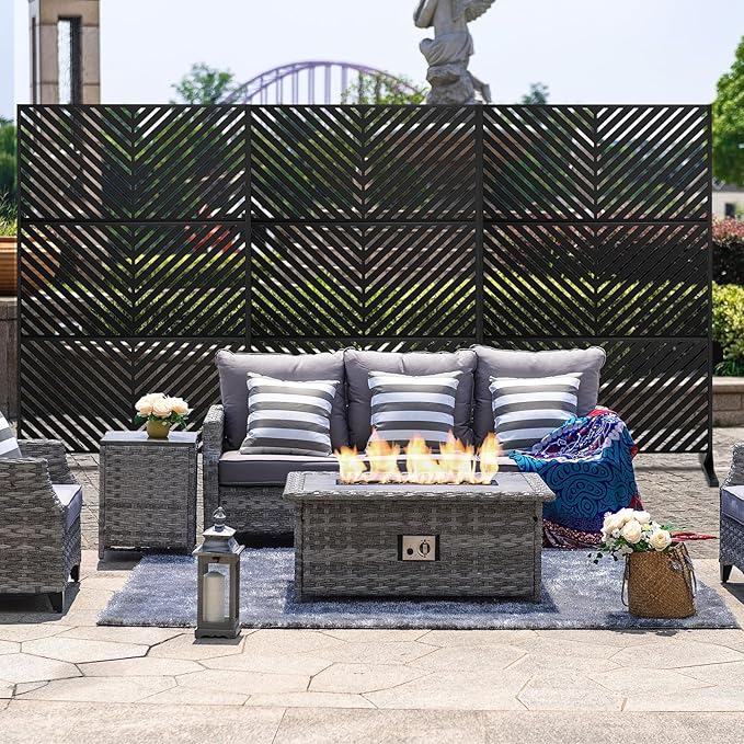 72" H×47" W Metal Privacy Screen, Outdoor Indoor Privacy Screens with Stand Panels, Free Standing Decorative Privacy Screen for Patio