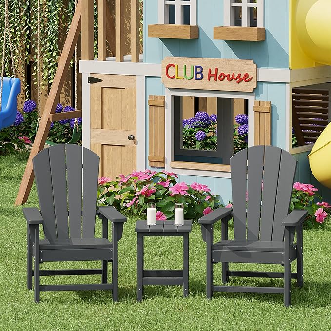 Costaelm Kids Outdoor Side Table, Small Patio HDPE Adirondack Square Table, Porch End Table for Outside Pool Garden, Gray