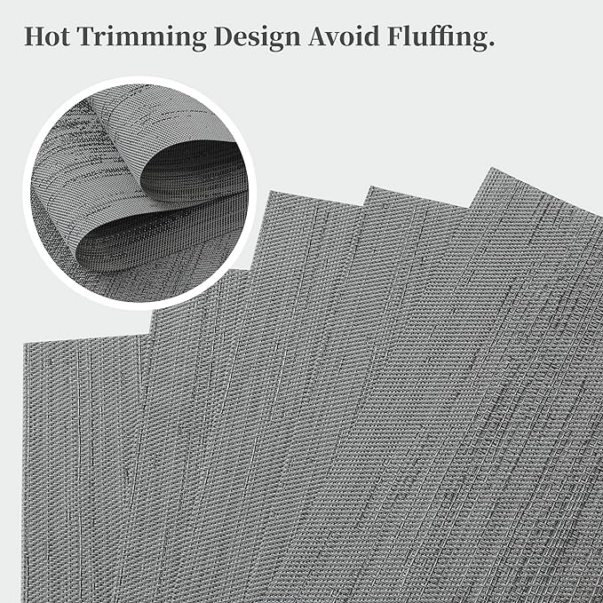 Leetaltree Grey Placemats, Heat Resistant Non-Slip Place mats for Dining Table, Washable Durable PVC Vinyl Woven Table Mats (Set of 16)