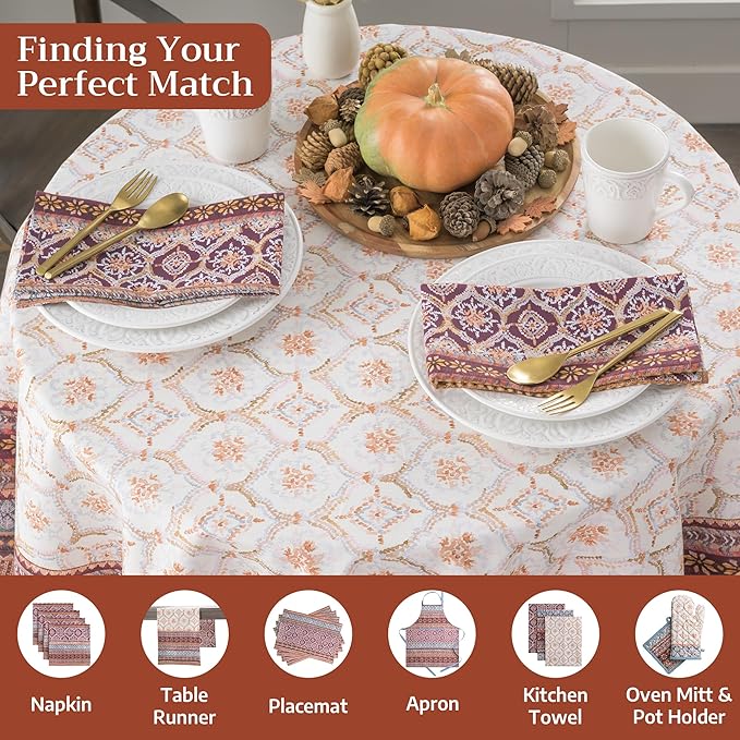 Maison d' Hermine Table Cloth Round Table 100% Cotton 69 Inches Fall Tablecloth Reusable Everyday Use for Thanksgiving Christmas Decorations Dining Farmhouse Party (Fair Isle)