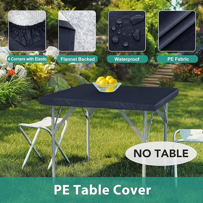 LUSHVIDA 2 Packs Vinyl Card Tablecloth with Flannel Backing 36x36 inch - Waterproof Plastic Picnic Table Cover for Square Folding Table Cloth with Elastic Corners, Navy Blue
