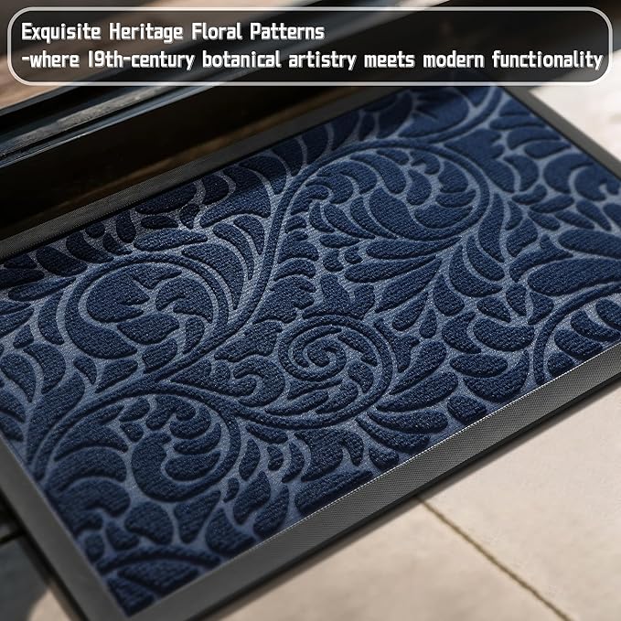 Yimobra Door Mat Outside Entrance 29.5x17, Waterproof Sturdy Outdoor Mats for Front Door, Heavy Duty Non-Slip Doormat for Garage Patio Entryway Indoor, Easy Clean, Blue