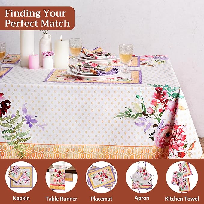 Maison d' Hermine Premium Table Cloth Rectangle Table 100% Combed Cotton 120 x 70 Inches Tablecloth Reusable Decorative for Dining Room, Farmhouse, Home, Party, Festive & Wedding - Summer Joy