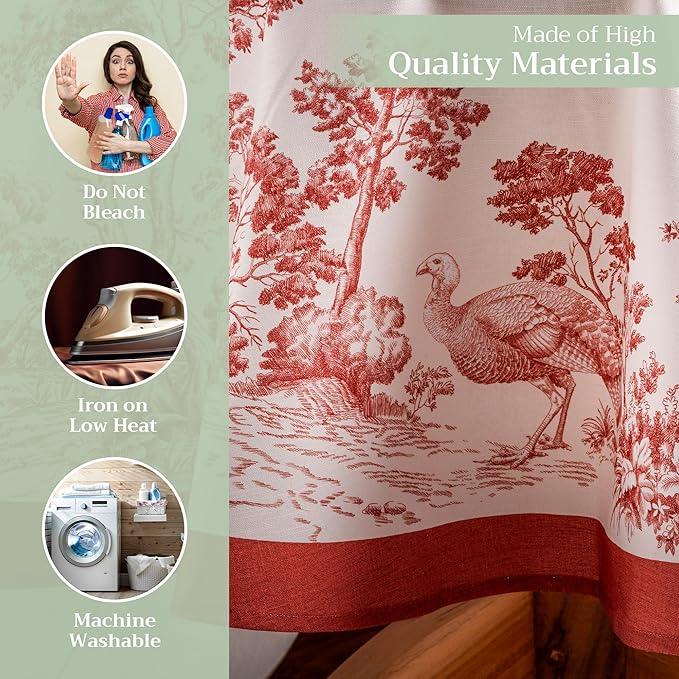 Maison d' Hermine Table Cloth Round Table 100% Cotton 69 Inches Fall Tablecloth Reusable Everyday Use for Thanksgiving Christmas Decorations Dining Farmhouse Party (Holy Jouy - Red)
