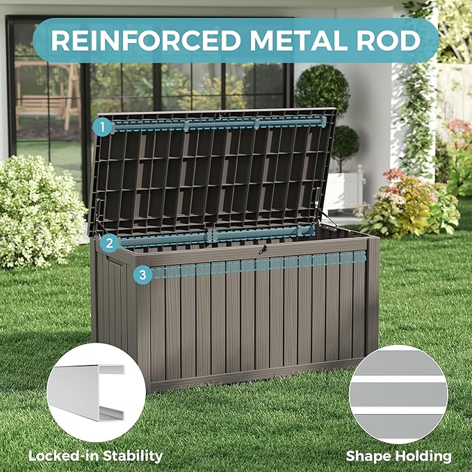NUNU LAB 180 Gallon Outdoor Storage Box Waterproof, Outside Package Delivery Deck Boxes with Lockable Lid, Backyard Storage Bin For Garden Tools, Patio Cushions, Gray