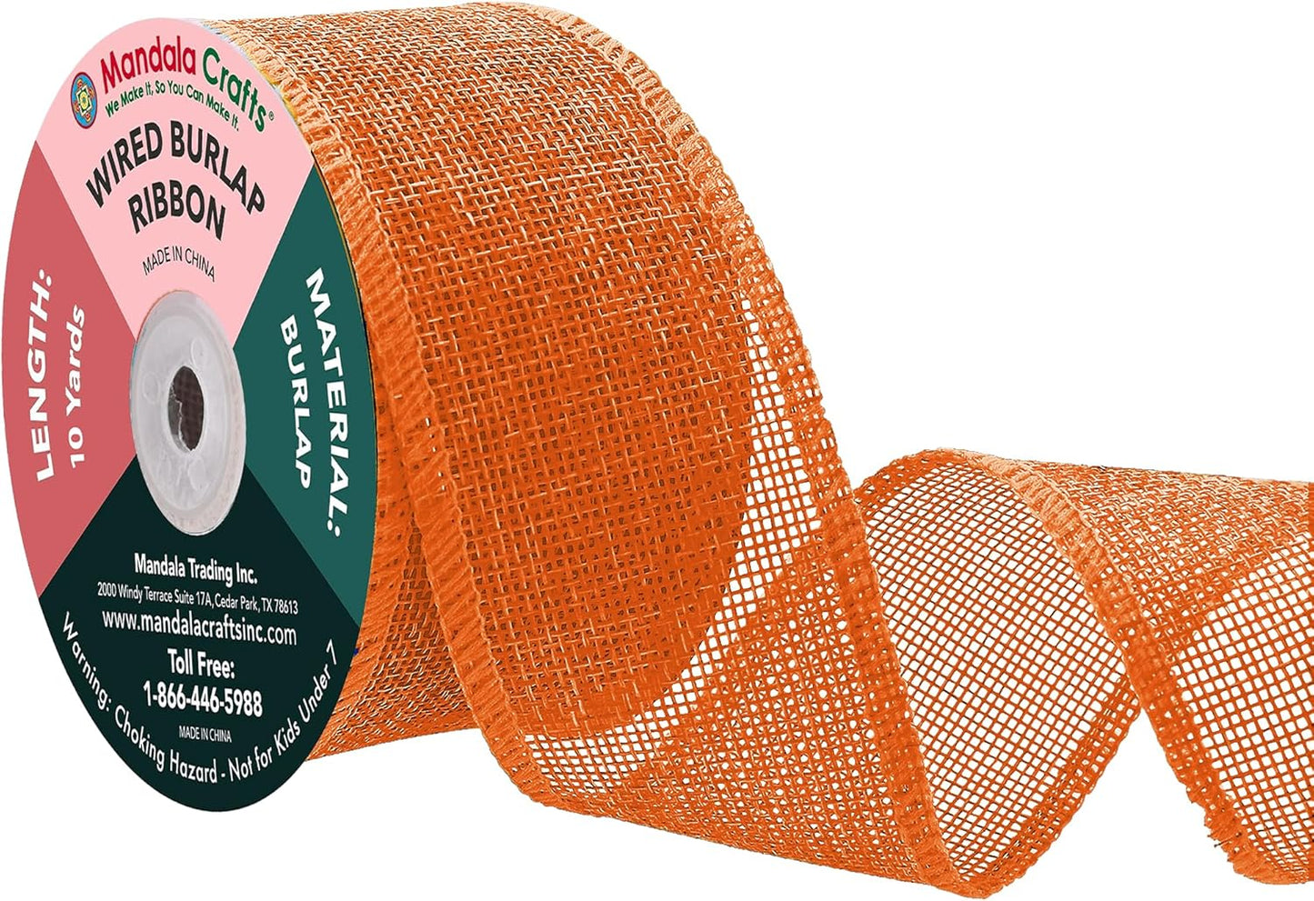 Mandala Crafts Orange Burlap Wired Ribbon 2 Inches Wide Jute Ribbons for Crafts - 10 Yds Roll Rustic Burlap Wrap Trim Ribbons for Wreaths Bows Party Decoration