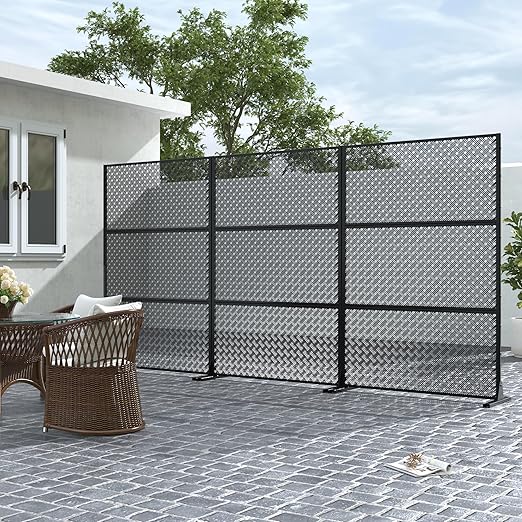 Casaphoria Metal Privacy Screen Outdoor, 72" H x 47" W Freestanding Decorative Privacy Screen for Patio Deck Balcony Garden with Stable Base, Black-Jason