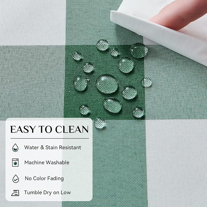 Softalker Spring Checkered Tablecloth Rectangle - Outdoor Waterproof Buffalo Plaid Table Cloth, Stain Resistant Gingham Table Cover for Picnic, Camping, Easter - Hunter Green and White, 60 x 102 Inch