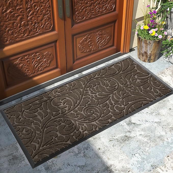 Yimobra Large Door Mat Outside Entrance 47x24, Waterproof Sturdy Outdoor Mats for Front Door, Heavy Duty Non-Slip Doormat for Garage Patio Entryway Indoor, Easy Clean, Brown