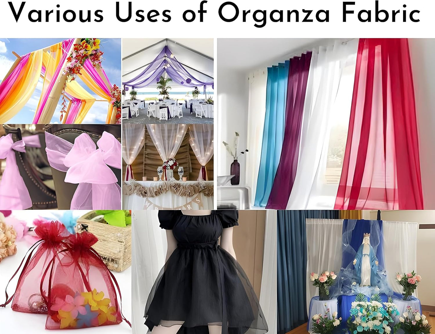 FYNITE Burgundy Sheer Organza Fabric | 5 Yards Long x 44'' Wide | Solid Sheer Organza Bolt for Wedding Dress Fashion Craft Decorations