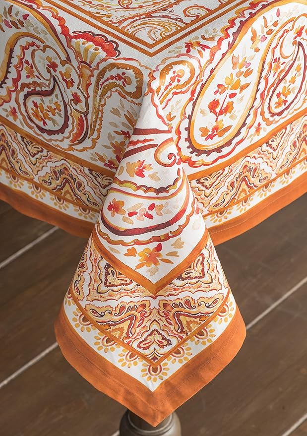 Maison d' Hermine Table Cloth Rectangle Table 100% Cotton 54 x 72 Inches Fall Tablecloth Reusable Everyday Use for Thanksgiving Christmas Decorations Dining Farmhouse Party (Palatial Paisley)