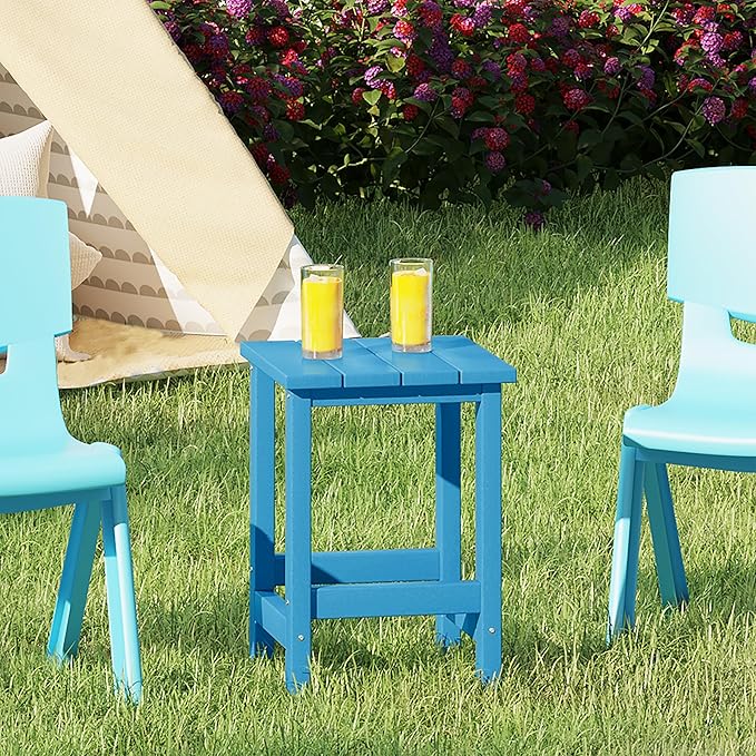Costaelm Kids Outdoor Side Table, Small Patio HDPE Adirondack Square Table, Porch End Table for Outside Pool Garden, Pacific Blue