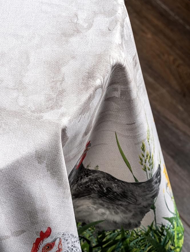 Maison d' Hermine Table Cloth Round Table 100% Cotton 69 Inches Tablecloth Reusable Decorative Everyday Use for Dining Room, Farmhouse, Home, Party, Festive & Wedding Spring Summer - Basse Cour