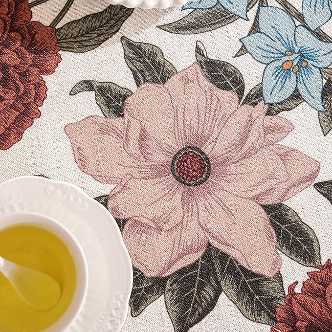 Designer French Linen Tablecloth for Square Tabl,Red and Blue Floral Rustic Durable Tablecloths,Decorative Table Cover for Kitchen Dining Thanksgiving,Farmhouse,67" × 67"-Burgundyred